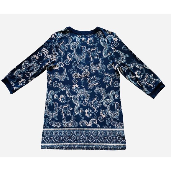 PerSeption Concept Tunic Blue Cream Paisley Print Top V Neck Size Medium - Picture 6 of 9